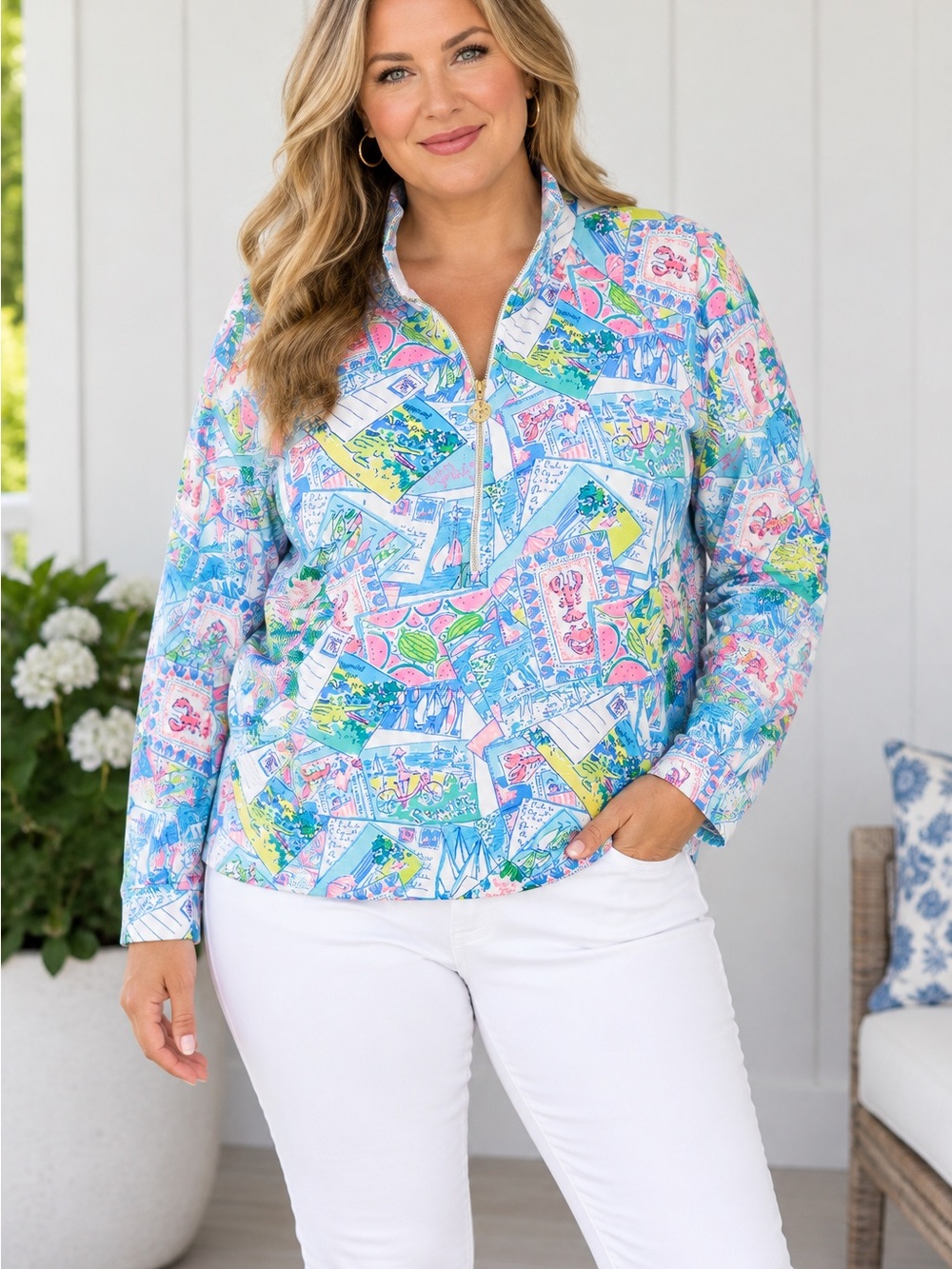 Lilly Pulitzer Pastel Multi Zip-Front Pullover size XXL